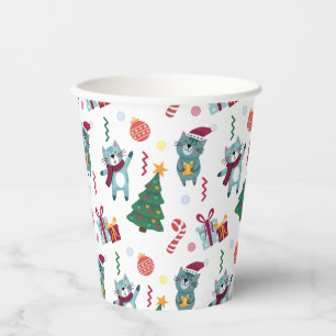 Vasos De Papel Gatos en patrón caprichoso de Navidad