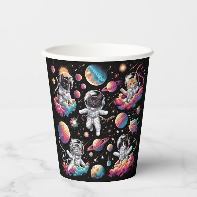 Vasos De Papel ¡Gatos en una taza de papel espacial! (Anverso)