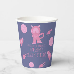 Vasos De Papel Gatos Espaciales Cumpleaños Galaxia Rosa
