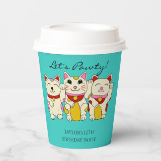 Vasos De Papel Gatos japoneses Maneki Neko de buena suerte Cumple