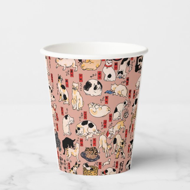 Vasos De Papel gatos japoneses Ukiyo-e Funny kitty (Anverso)