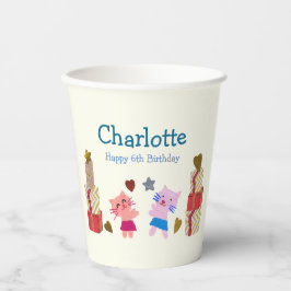 Vasos De Papel Gatos juguetones con regalos Niños Amarillos Fiest