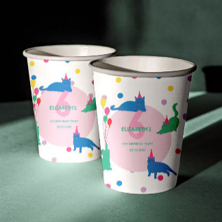 Vasos De Papel Gatos Juguetones Cumpleaños Perfecto