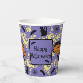 Vasos De Papel Gatos, murciélagos y estrellas de Halloween