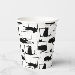 Vasos De Papel Gatos negros sentados en el patrón de las laptops