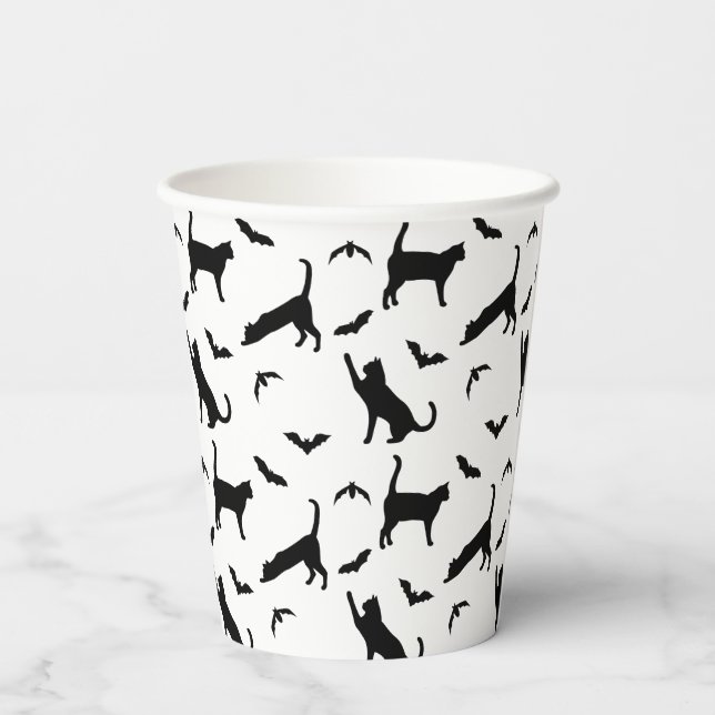 Vasos De Papel Gatos Negros Y Bats Sencillo Patrón Cuto Halloween (Reverso )