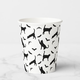 Vasos De Papel Gatos Negros Y Murciélagos Patrón Sencillo Y Lindo