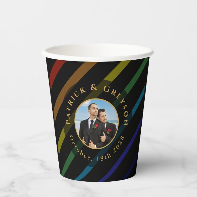 Vasos De Papel Gay Men Wedding Photo Elegant Rainbow (Anverso)