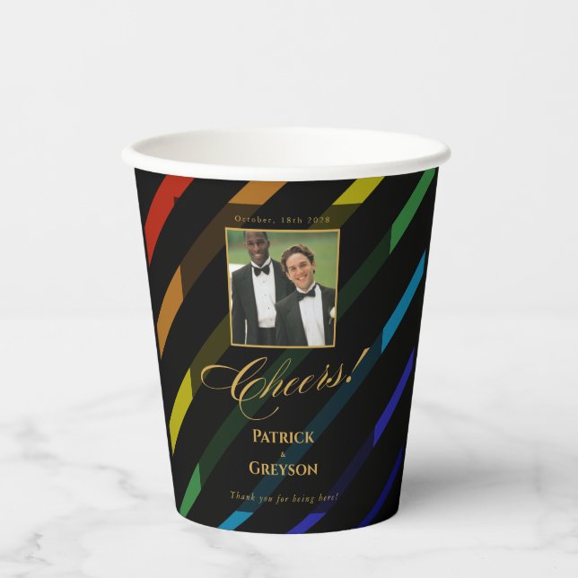 Vasos De Papel Gay Men Wedding Photo Elegant Rainbow (Anverso)