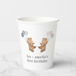 Vasos De Papel Gemelos Chicas gemelos - Conjunta primer cumpleaño
