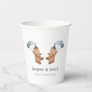 Vasos De Papel Gemelos de niño - Gorras Fiestas de oso - Primer c