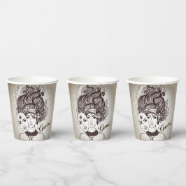 Vasos De Papel Gemini Masked Lady Zodiac Rustic