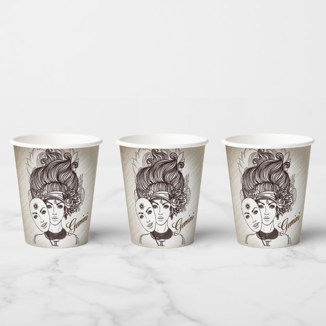 Vasos De Papel Gemini Masked Lady Zodiac Rustic (Multi)