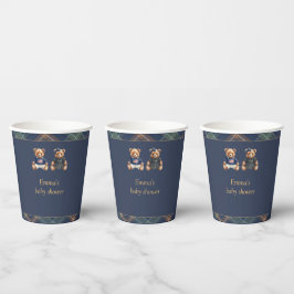 Vasos De Papel Gender Reveal Paper Cups Navy Plaid Teddy Bear