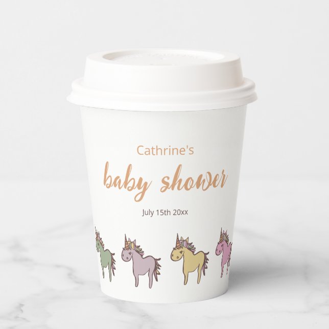 Vasos De Papel Género neutro de Baby Shower de Unicorn (Izquierda)