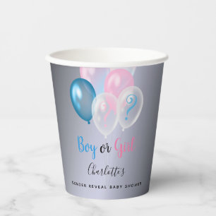 Vasos De Papel Género revelar ducha de bebé azul plata rosa