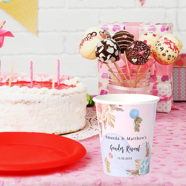 Vasos De Papel Género revelar fiesta pampas oso de peluche azul r (Subido por el creador)