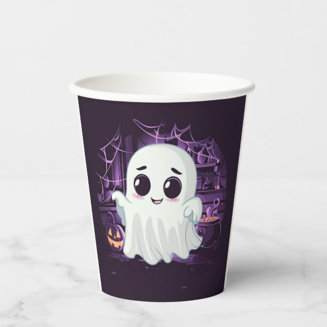 Vasos De Papel Ghost Halloween Cute Ilustracion taza de papel (Anverso)