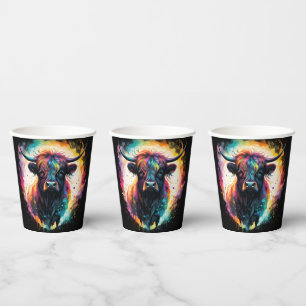 Vasos De Papel Ghostly Grace: Vaca Highland espectral Holográfica