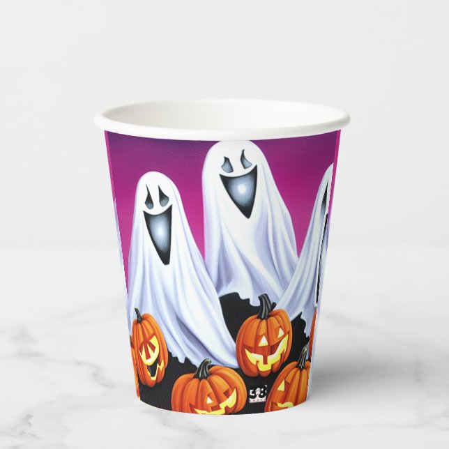 Vasos De Papel Ghosts y calabazas de papel (Anverso)