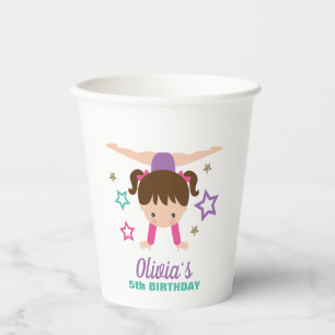 Vasos De Papel Gimnasia Cumpleaños Niña Rosa Purpura Turquesa