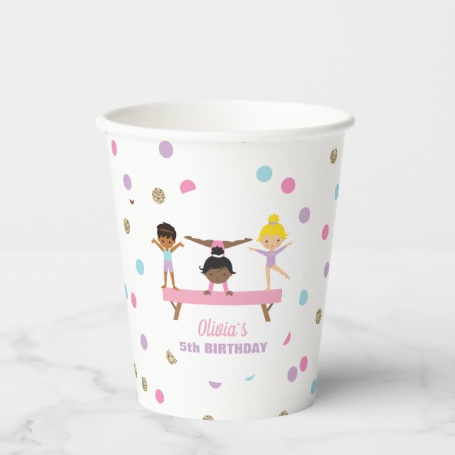 Vasos De Papel Gimnasia pastel cumpleaños (Anverso)