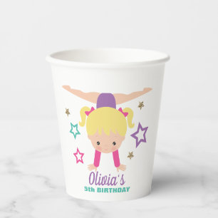 Vasos De Papel Gimnasia Pink Púrpura Turquesa Chica Nacimiento Pa