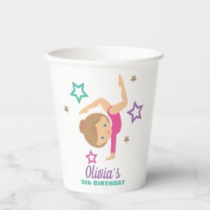 Vasos De Papel Gimnasia Pink Púrpura Turquesa Chica Nacimiento Pa