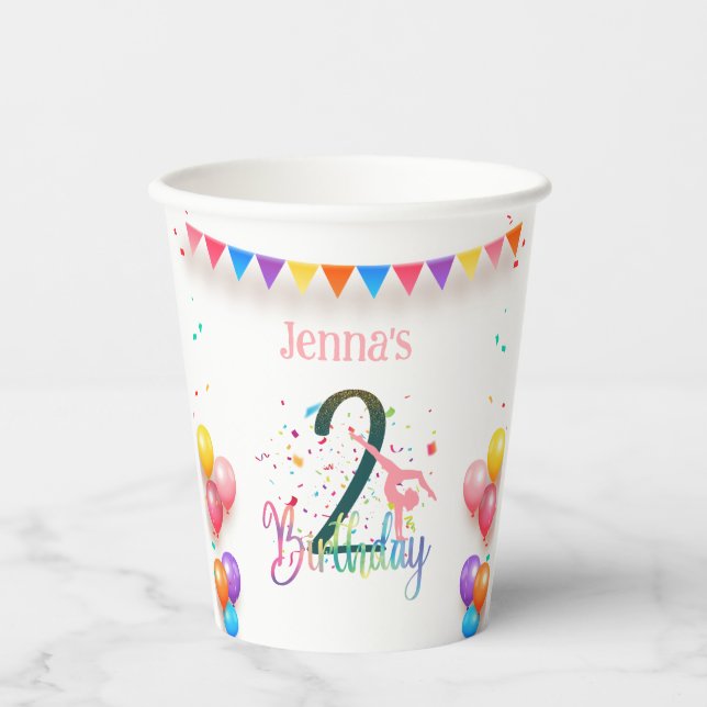Vasos De Papel Gimnast lindo niños cumpleaños fiesta tarjeta de c (Anverso)