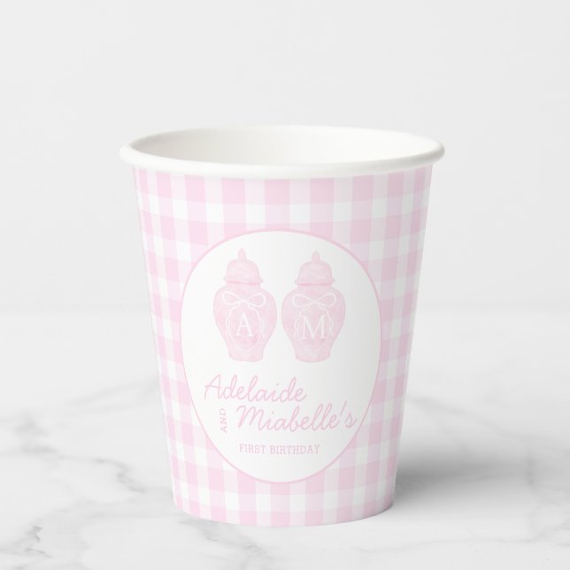 Vasos De Papel Ginger Jars Coquette Pink Gingham (Anverso)