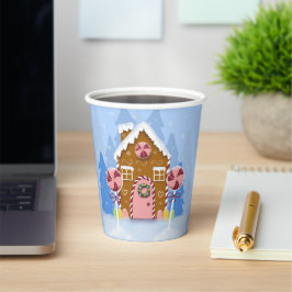 Vasos De Papel Gingerbread House Blue Holiday Cubos de papel