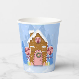 Vasos De Papel Gingerbread House Blue Holiday Cubos de papel