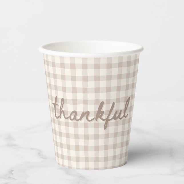 Vasos De Papel Gingham Beige Neutro (Anverso)