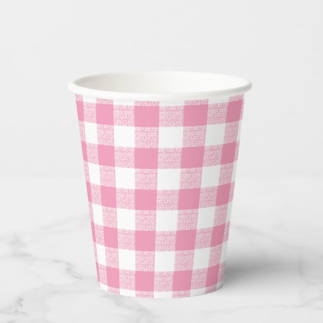 Vasos De Papel Gingham Check Pink Paper Cup (Anverso)