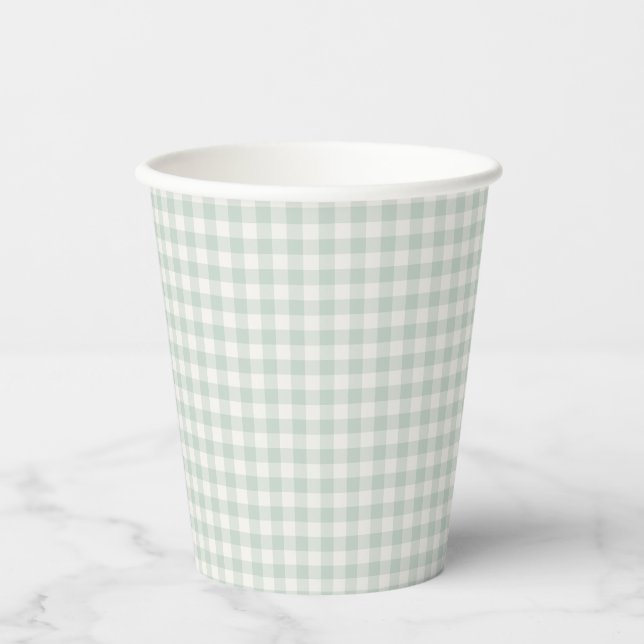 Vasos De Papel Gingham Clásico de Primavera | Salvia Silenciada (Anverso)