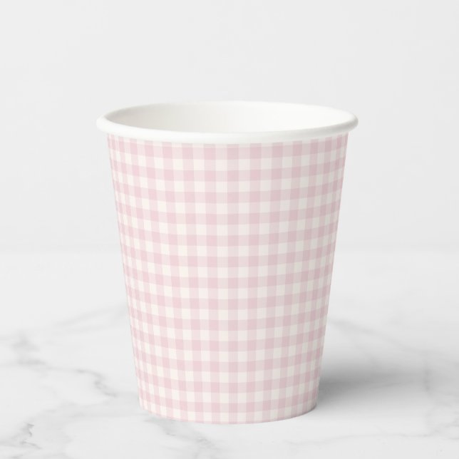 Vasos De Papel Gingham Clásico de Primavera | Tono Rosado Suave (Anverso)