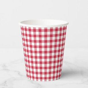 Vasos De Papel Gingham Clásico Rojo Cereza