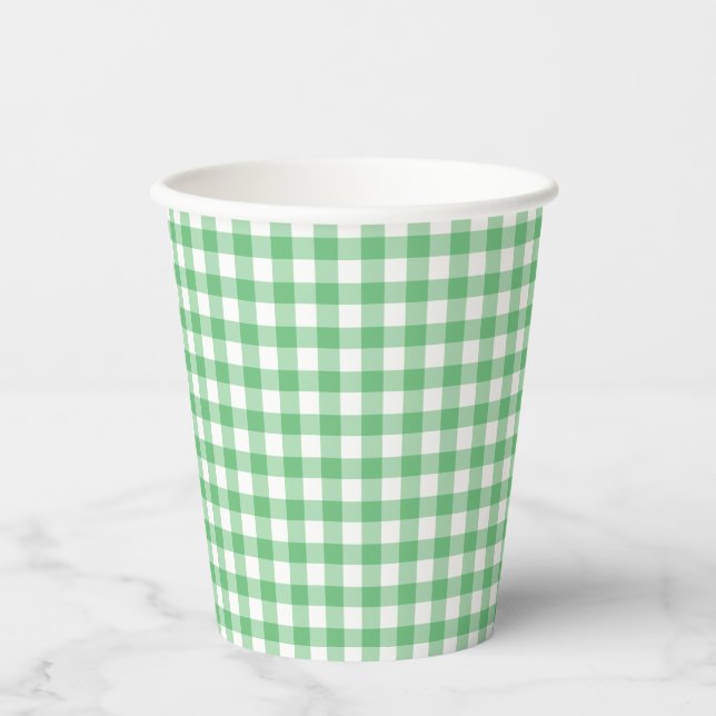 Vasos De Papel Gingham Clásico Verde de Verano (Anverso)