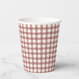 Vasos De Papel Gingham de Arándano Rojo Granate