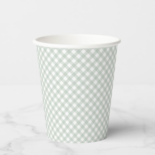 Vasos De Papel Gingham linda ducha de bebé verde salchicha (Anverso)