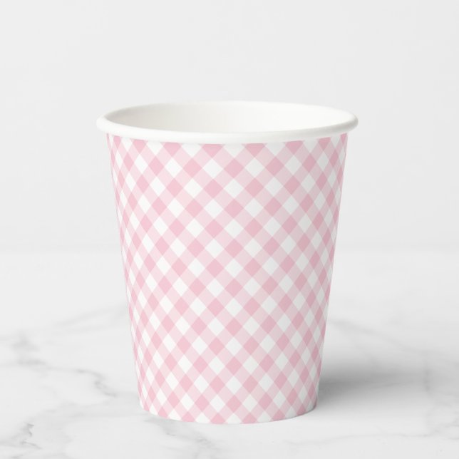 Vasos De Papel Gingham Retro Rosa (Anverso)