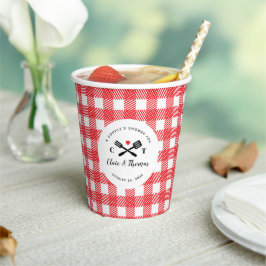 Vasos De Papel Gingham roja y blanca Yo hago ducha de pareja de b