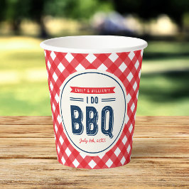 Vasos De Papel Gingham Rojo y Azul Fiesta de Compromiso I Do BBQ