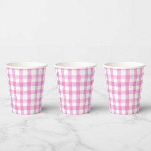 Vasos De Papel Gingham rosa y blanca de color de agua