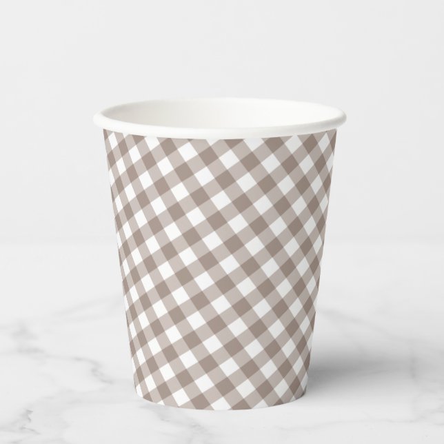 Vasos De Papel Gingham - Rústica Caída del Otoño Baby Shower | (Anverso)