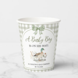 Vasos De Papel Gingham Sage Green Mallard Duck Baby Shower