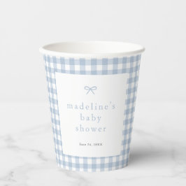 Vasos De Papel Gingham Simple Bow Dusty Blue Boys Baby Shower