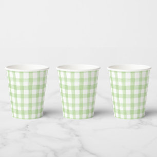 Vasos De Papel Gingham verde y blanca de color de agua