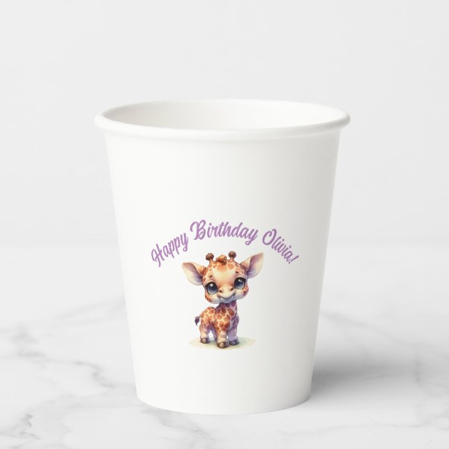 Vasos De Papel Girafa de bebé lindo color agua (Anverso)