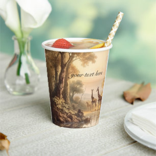 Vasos De Papel Girafas botánicas vintage, personalizable